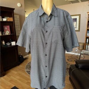 Hydrogen blue & black short sleeve button up the front shirt/size L